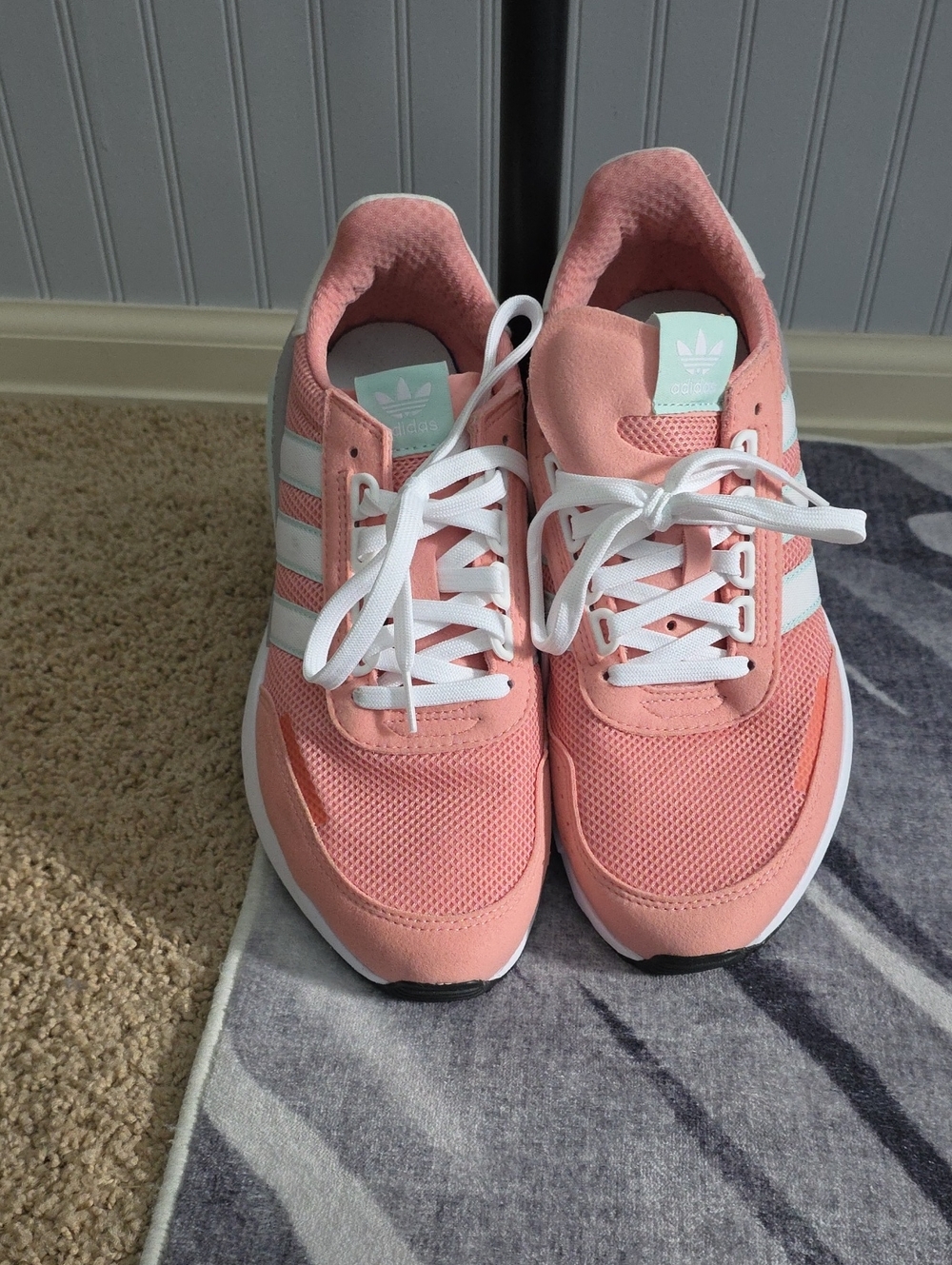 adidas Women's Coral Pink Athletic Sneakers with White Stripes